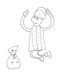Vector outline of Santa Claus. Happy Santa Clauses. Seth with santaclaus. Isolated. Coloring pages for children and adults. Drawn by hand. Cartoon.