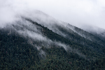 Fog in mountains in Arcadia Greece