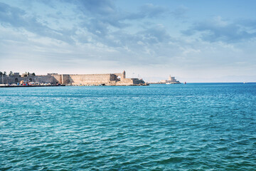 Fototapeta na wymiar Cove near the old town of Rhodes. Historic center of the island of Rhodes, Greece, Europe