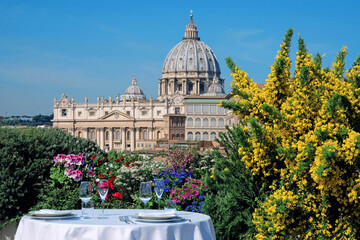 Rome - Flowers and St. Peter's Basilica
