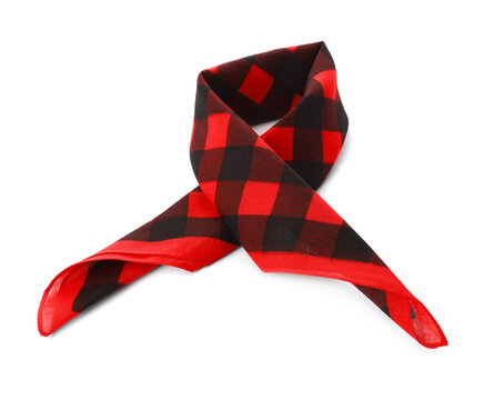 Folded red bandana with check pattern isolated on white