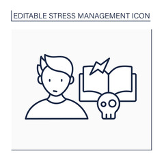 Stress journal line icon. Emotions diary.Identifying regular stressors.Writing stress markers. Mental health concept. Isolated vector illustration. Editable stroke