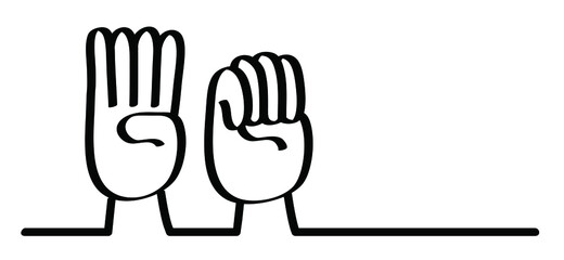 Cartoon stop hand, domestic violence, insecurity. Hand gesture. The violence at home signal for help symbol. October, awareness month icon or pictogram.