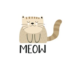 meow. cartoon set of cats, hand drawing lettering. colorful vector flat style illustration for kids. baby design for cards, prints, posters, cover