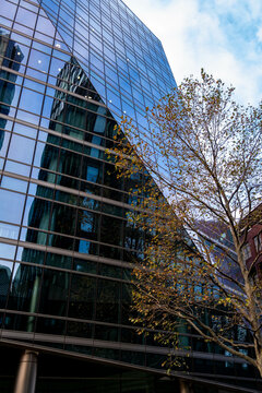 Modern Office Building With Coloured Reflective Glass Cladding Victoria Street London No People.