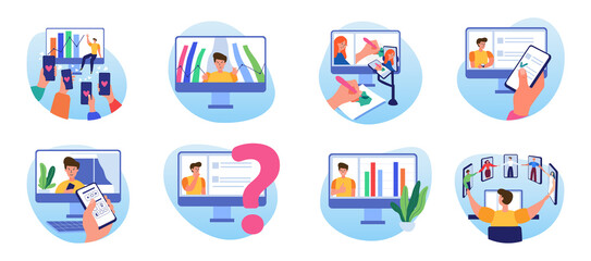 Obraz premium Concept of telecommuting and work from home, designed with a team collection