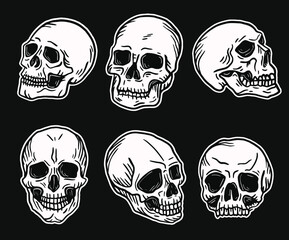 Obraz premium Set Hand drawn Skull Head Dark Art with Different Angel Hatching Outline Style illustration