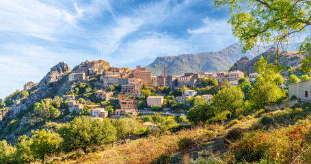 Fototapeta na wymiar Landscape with Speloncato village in Corsica, French