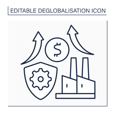 Protectionism line icon. Growth and development of domestic enterprises. Improvement manufacturing sector. Deglobalisation concept. Isolated vector illustration. Editable stroke