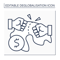 Territory war line icon.Fight and rivalry between supplier countries for profitable territories. Trade battle. Deglobalisation concept. Isolated vector illustration. Editable stroke