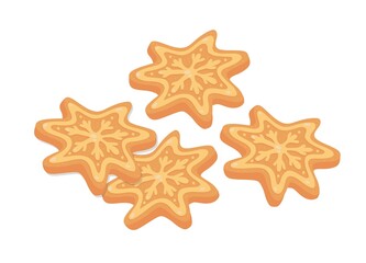 Ginger cookies in the form of a stars. Christmas, new year. Vector isolated colorful element on a white background. 