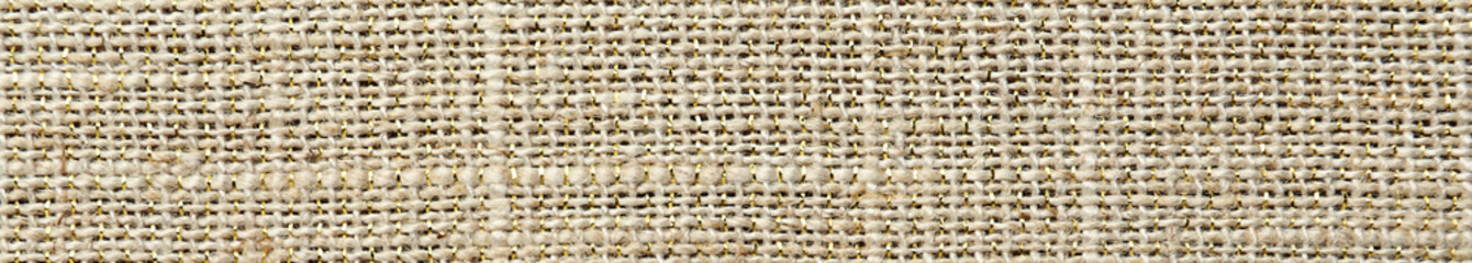Texture of natural burlap fabric as background, top view. Banner design