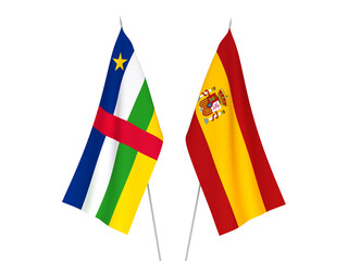 National fabric flags of Spain and Central African Republic isolated on white background. 3d rendering illustration.