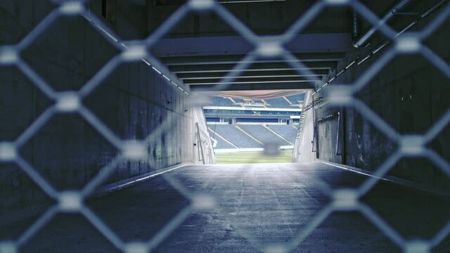 close view of a closed entrance to a soccer stadium in germany, rack focus