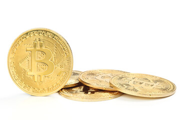 Golden Bitcoin isolated on white