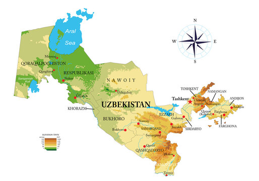 Uzbekistan physical map