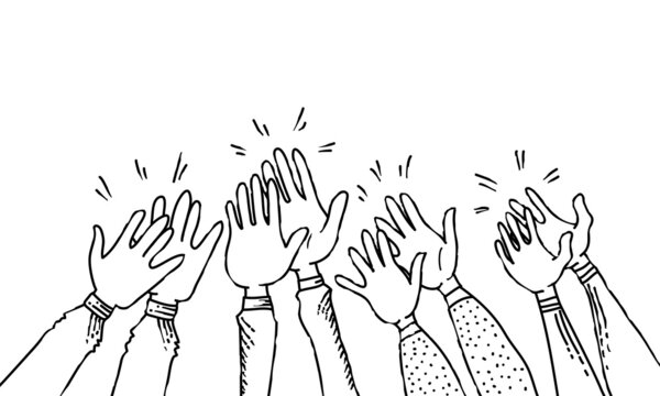 hand drawn of hands up, clapping ovation. hands gesture on doodle style. vector illustration
