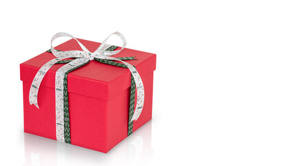 Big red box of Christmas gift on the white background.