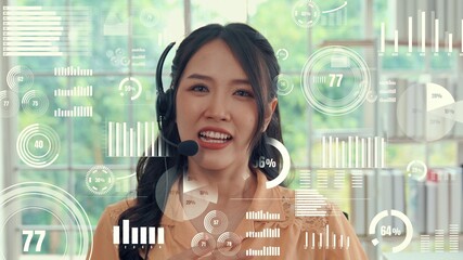 Customer support call center provide data in conceptual vision . Business and communication technology concept .