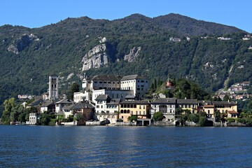 Fototapeta na wymiar Italy, Piedmont: Foreshortening of Saint Giulio Island on Orta Lake.