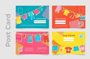 Fototapeta premium Cute postcard design childish toddler newborn baby with place for text set vector illustration