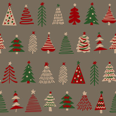 Christmas Tree Digital Papers, Seamless Patterns, Winter Holiday Illustration, 12 inches