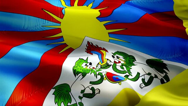 Tibet flag. National 3d Tibet flag waving. Sign of Tibetan seamless loop animation. Tibet flag HD Background. Tibetan flag Closeup 1080p Full HD video for presentation for Victory day
