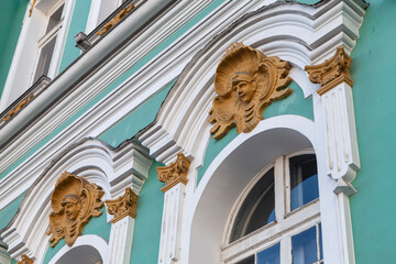 Architectural details of the Hermitage window in St. Petersburg