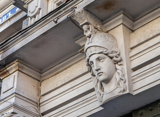 Mascaron of the goddess Athena at the Stieglitz School in St. Petersburg