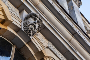 An architectural element in the form of a male antique head at the Stieglitz School in St....