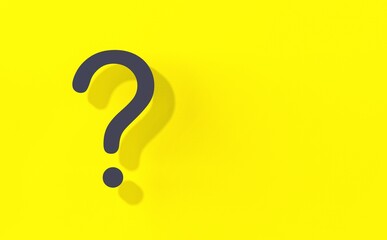 Question mark with shadow on yellow background. 3d image. 3d rendering.
