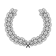 Illustration of oak leaves wreath. Design element for logo, label, sign, emblem. Vector illustration
