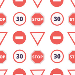 Seamless vector flat pattern with road traffic signs