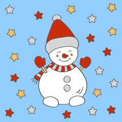 Cute Christmas snowman in winter