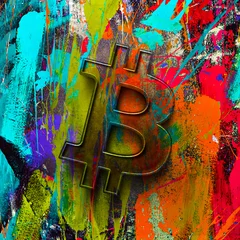 Foto op Canvas bitcoin cryptocurrency coin on dark background, cryptocurrency concept © reznik_val
