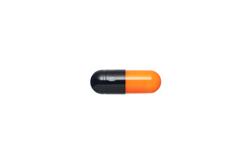 Black-Orange Capsule isolated on a white background. Tablet in capsule. Capsule pill, isolated on white background.
