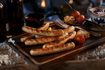 Grilled sausages and vegetables for beer