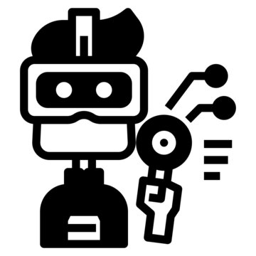 black robot holding tool clip art preview