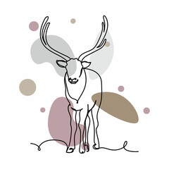 Vector abstract continuous one single simple line drawing icon of reindeer elk in silhouette sketch. Perfect for greeting cards