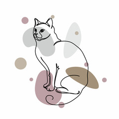 Vector abstract continuous one single simple line drawing icon of sitting cat logo animal concept in silhouette sketch. Perfect for greeting cards