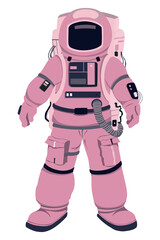Woman astronaut in girlish pink style. Isolated on white background. Vector illustration