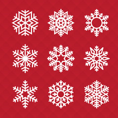 Naklejka na ściany i meble Vector set of snowflakes on red background