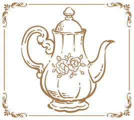 ティーポット。アンティーク小物。ベクターイラスト素材