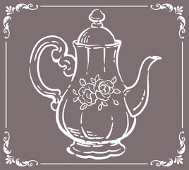 ティーポット。アンティーク小物。ベクターイラスト素材