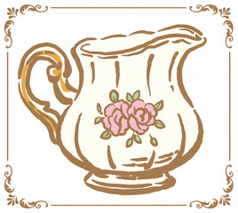 クリーマー、ミルク入れ。アンティーク小物。ベクターイラスト素材