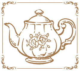 ティーポット。アンティーク小物。ベクターイラスト素材