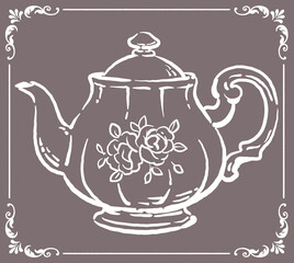 ティーポット。アンティーク小物。ベクターイラスト素材