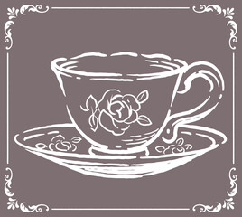 ティーカップ。アンティーク小物。ベクターイラスト素材