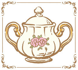 シュガーポット・砂糖壺。アンティーク小物。ベクターイラスト素材