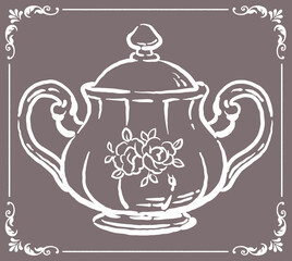 シュガーポット・砂糖壺。アンティーク小物。ベクターイラスト素材